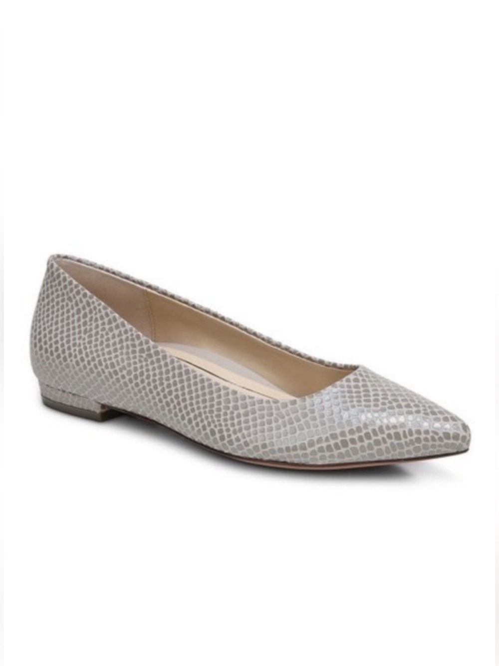 Vionic Lena Pointed Toe Flat in Aluminum Leather Lizard Size 8.5